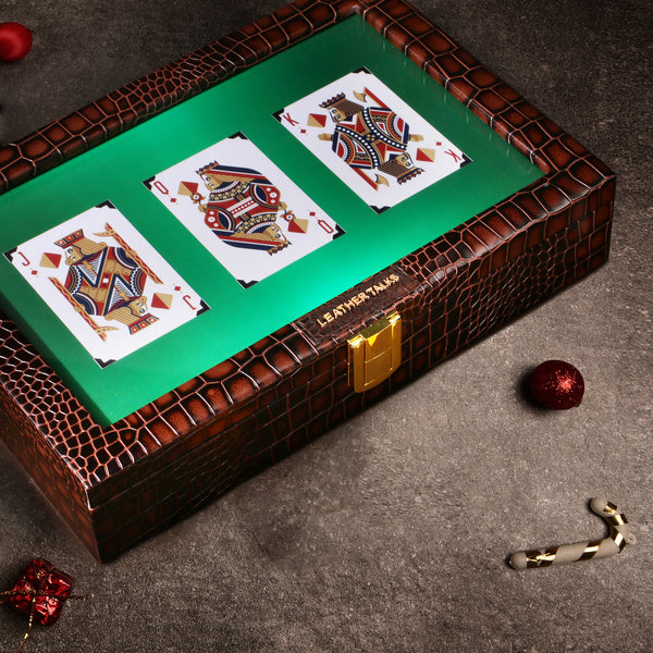 Ready to Ship Luxury Corporate Gift | Leather Poker Box |  Poker Box with Chips | Color: Brown, Blue, Tan