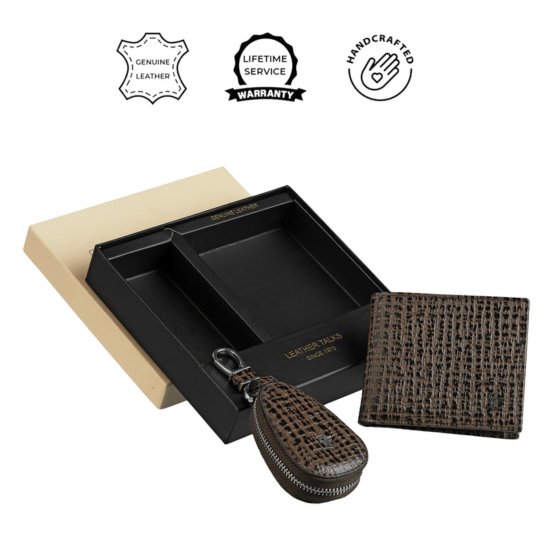 Set of II Gift Set Men's Wallet fab IV& Prime Key Pouch - Premium Leather Accessories | Color- Brown