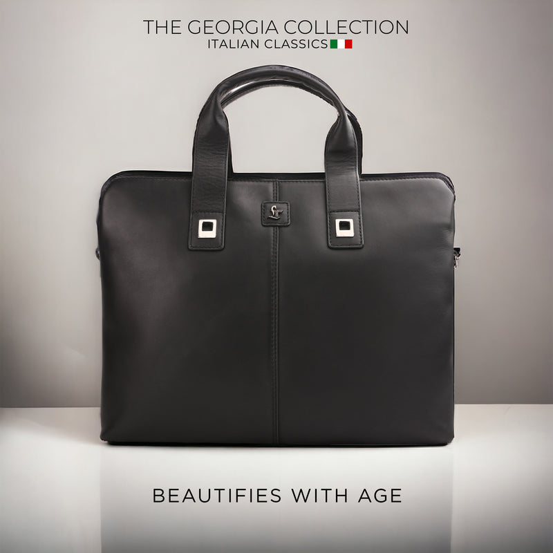 Ready to Ship Luxury Corporate Gift | Georgia Collection Leather Laptop Bag | Office Bag | Color: Black