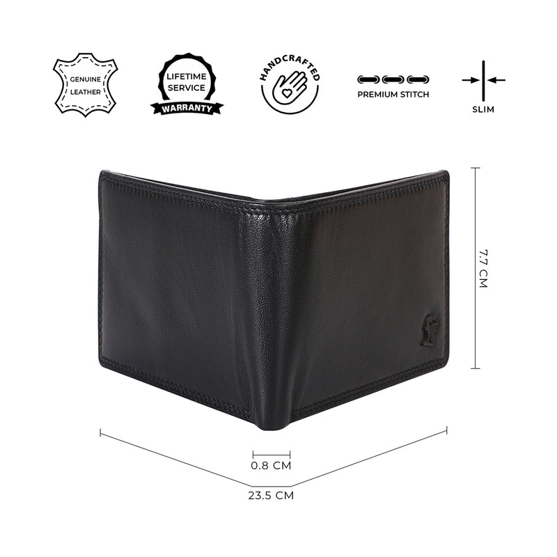 Lucas Bifold Slim Wallet | Original Leather Wallet for Men | 100% Genuine Leather | Color: Black