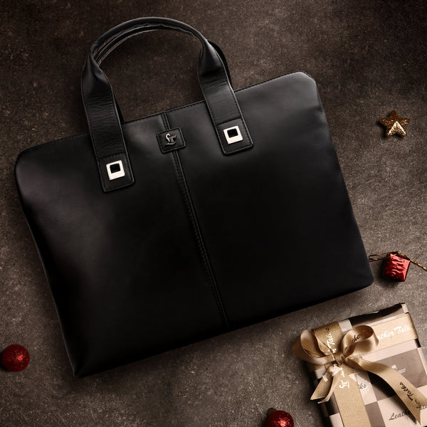 Corporate New Year Gift | Georgia Collection | Genuine Leather Laptop / Office Bag For Men | Fits 15.5 in" Laptop | Color: Black