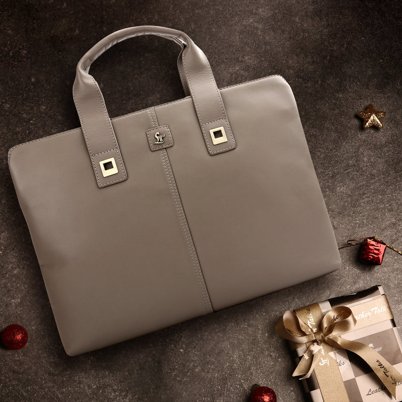 Ready to Ship Luxury Corporate Gift | Georgia Collection | Leather Portfolio Bag | For Office Use | Colour - Beige