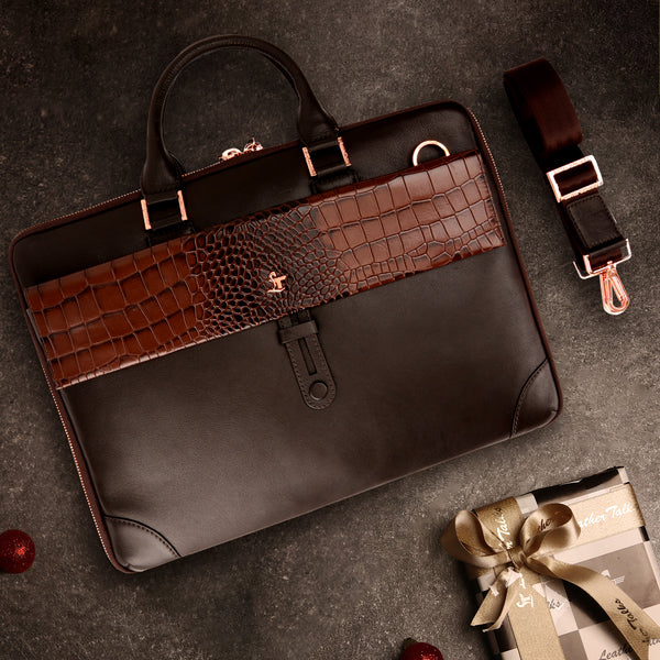 Corporate New Year Gift | Loop II | Pure Leather Laptop Bag for Men | Color: Brown