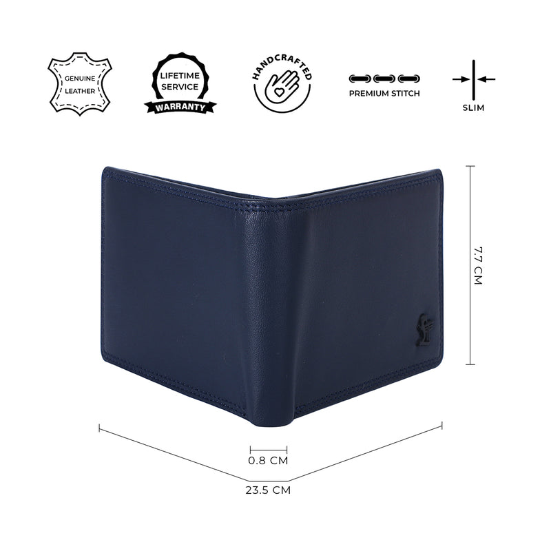 Lucas Bifold Slim Wallet | Original Leather Wallet for Men | 100% Genuine Leather | Color:  Blue.