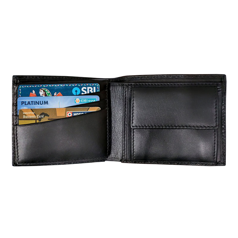 Italian Small Print Weave | Pure Leather | Original Leather Wallet for Men | Color: Black