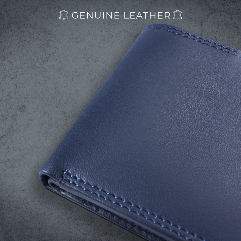 Lucas Bifold Slim Wallet | Original Leather Wallet for Men | 100% Genuine Leather | Color: Blue