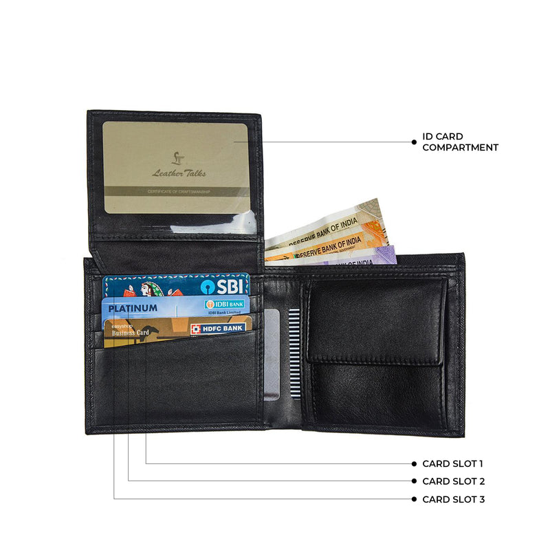 Italian Small Print Weave | Pure Leather | Original Leather Wallet for Men | Color: Black