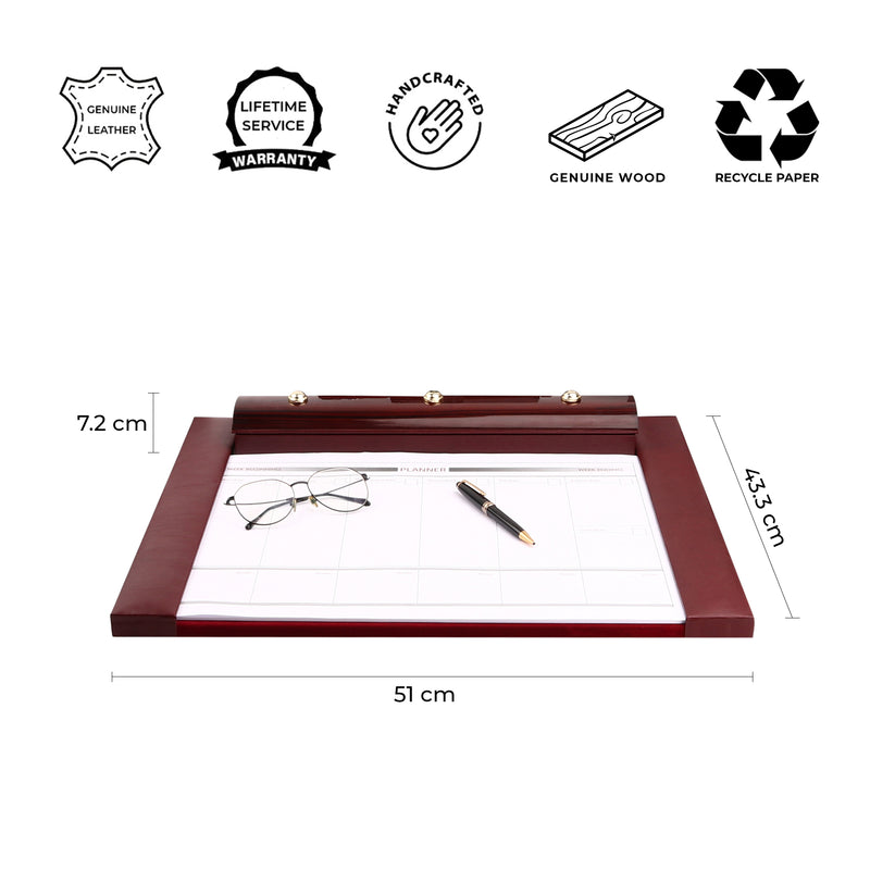 Wood Leather Desktop Planner Set I Color - Cherry Cherry