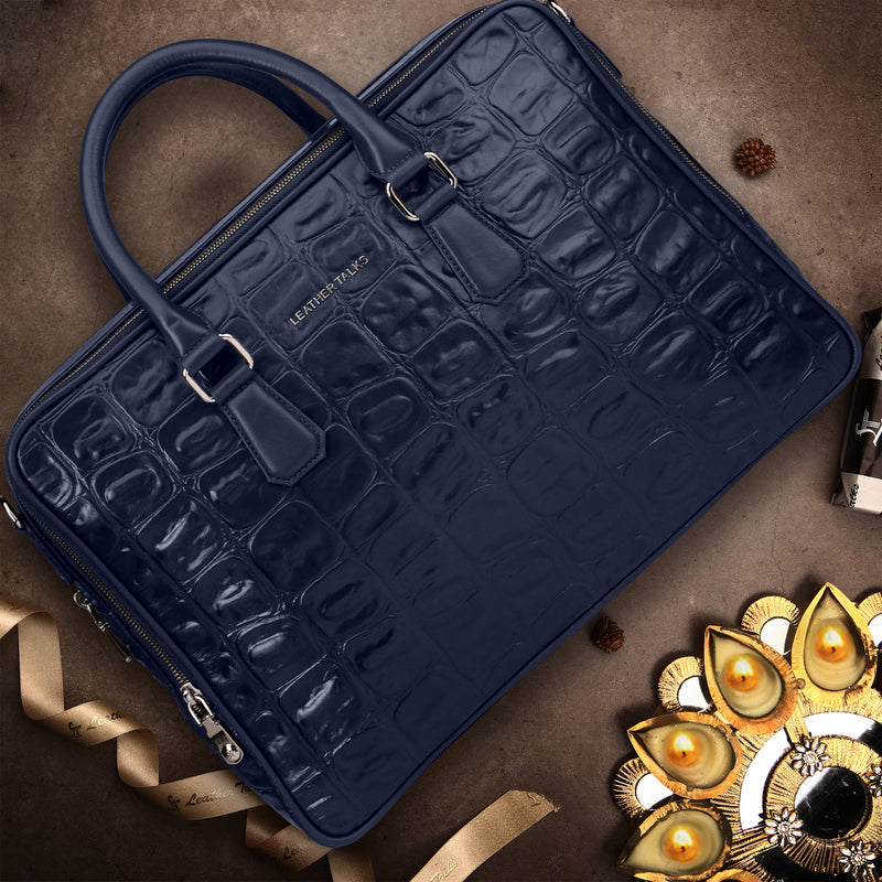 Luxury Corporate Diwali Gift | Great Dane | Genuine Leather Portfolio Bag | Office Bag | Colour -  Blue