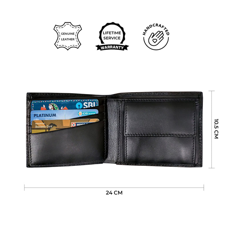 Italian Small Print Weave | Pure Leather | Original Leather Wallet for Men | Color: Black