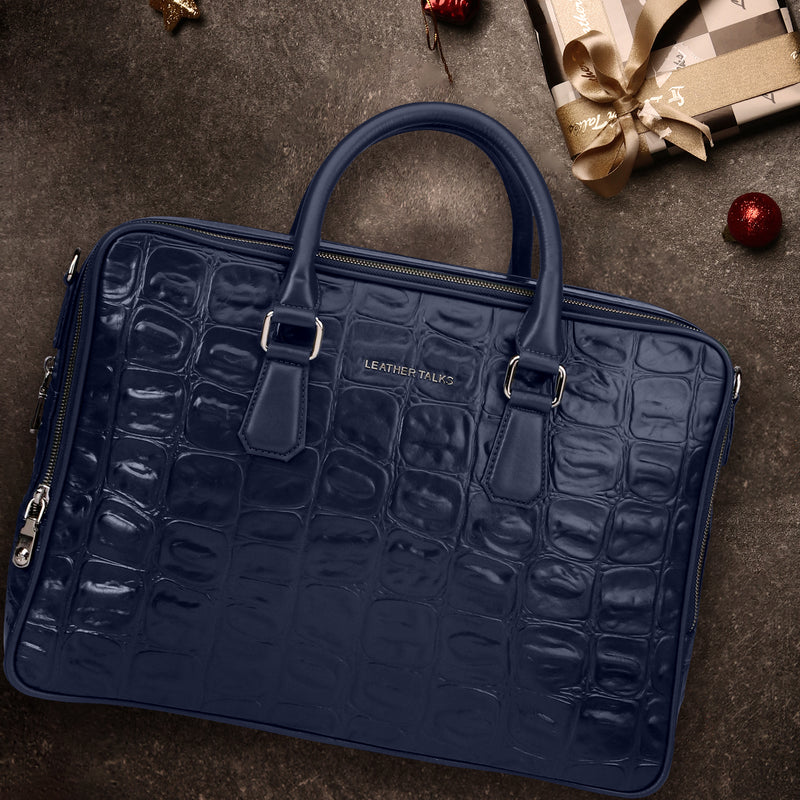 Ready to Ship Luxury Corporate Gift | Great Dane | Genuine Leather Portfolio Bag | Office Bag | Colour -  Blue