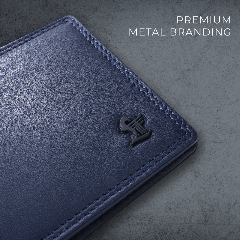 Lucas Bifold Slim Wallet | Original Leather Wallet for Men | 100% Genuine Leather | Color: Blue