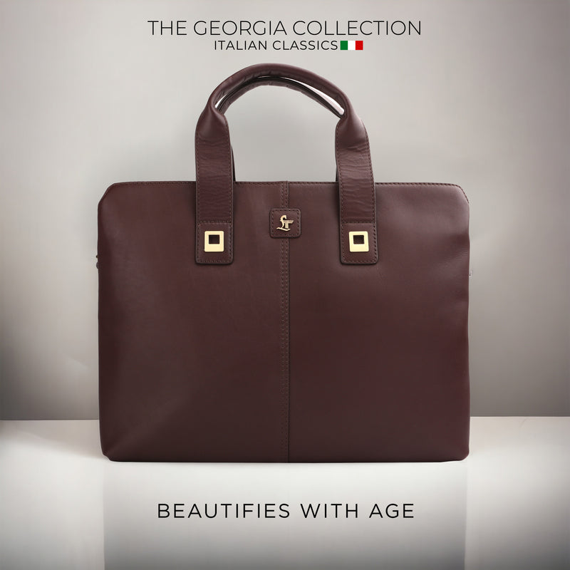 Ready to ship Luxury Corporate Gift |  Genuine Leather  Laptop Bag | Office Bag for Men | Color:  Cherry