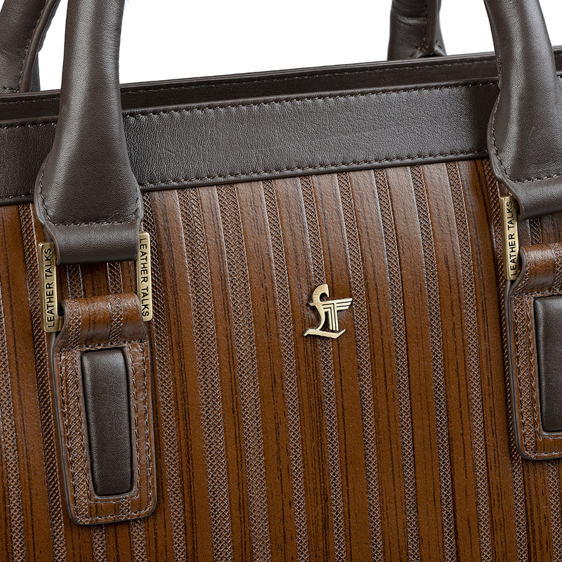 Italian VT Stripe Edgar | Leather Laptop Bag for Men | Color: Brown