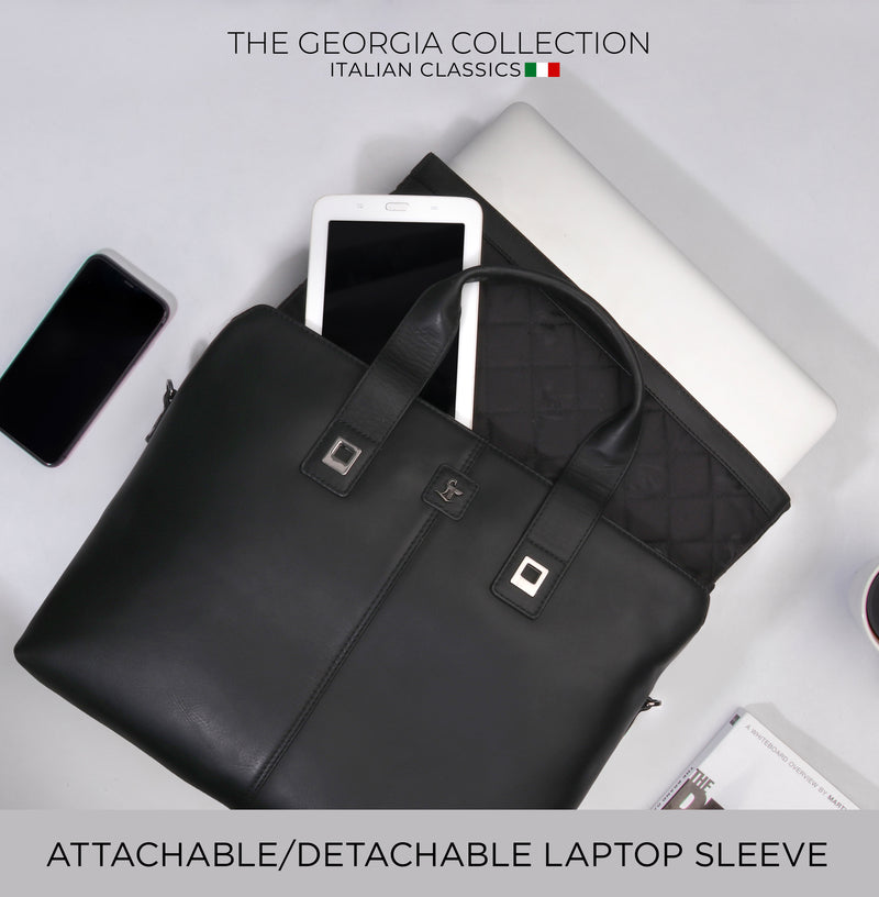 Ready to Ship Luxury Corporate Gift | Georgia Collection Leather Laptop Bag | Office Bag | Color: Black