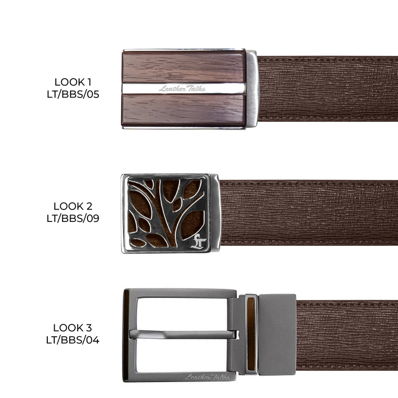 Italian Wood Finish  | Luxury Genuine Leather Belt For Men  | Color: Brown