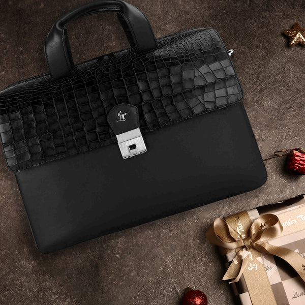 Corporate New Year Gift | Ruvido II V 2.0 | Luxury Leather Laptop/ Office Bag For Men | Fits 15.5 in” Laptop | Black