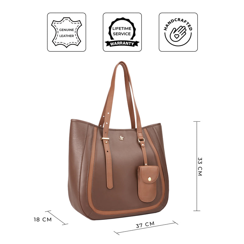 Georgia Collection | Genuine Leather Tote Bags For Women | Leather Handbags | Ideal For Office, College & Travel | Colour - Brown