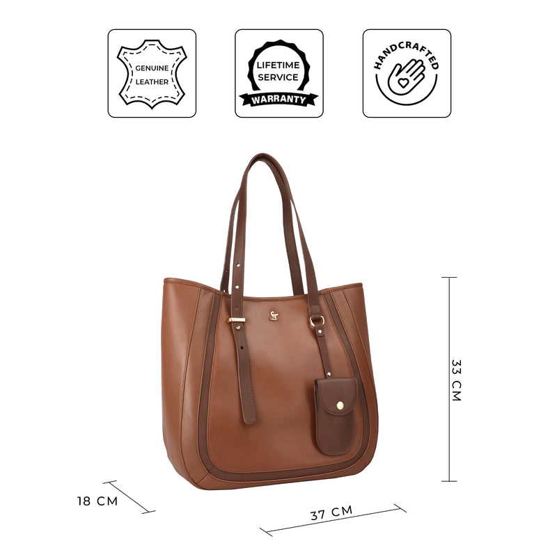 Georgia Collection | Genuine Leather Tote Bags For Women | Leather Handbags | Ideal For Office, College & Travel | Colour - Tan