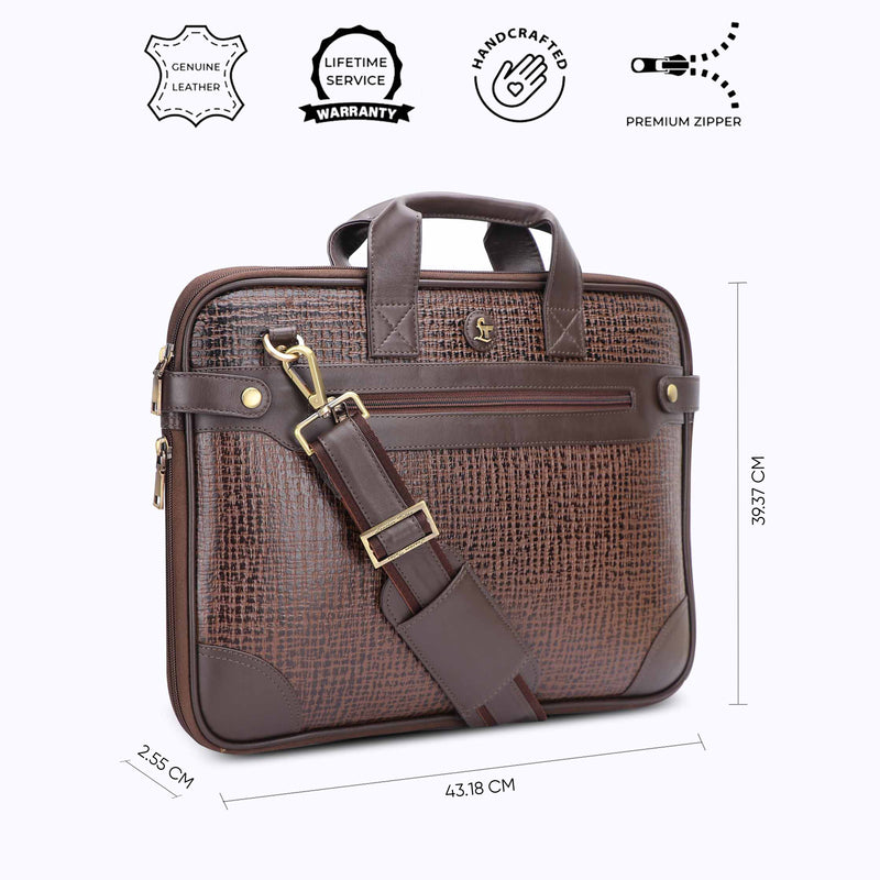 Office Folio Bag  III | Leather Portfolio Bag | 100% Genuine Leather | For Office Use | Colour - Crisscross Brown & Black