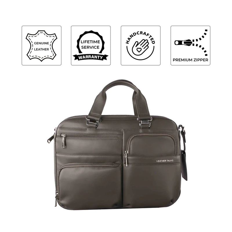 Jacob | Leather Briefcase For Men | 100% Genuine Leather | For Office | Colour: Grey