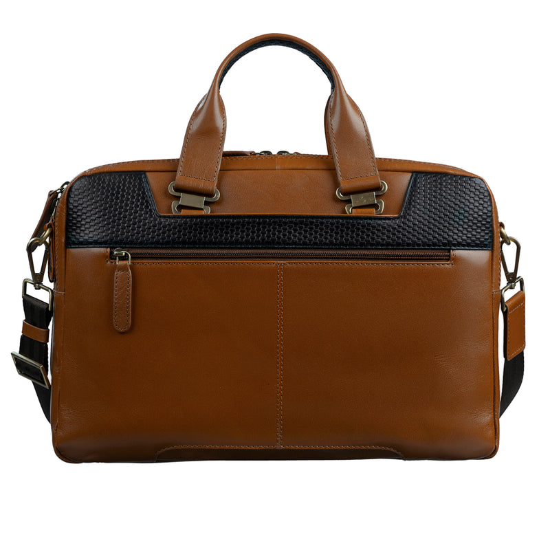 Fortune Series | Leather Portfolio Bag for Men | Double Zipper Laptop Bag | 100% Genuine Leather | Color: Tan