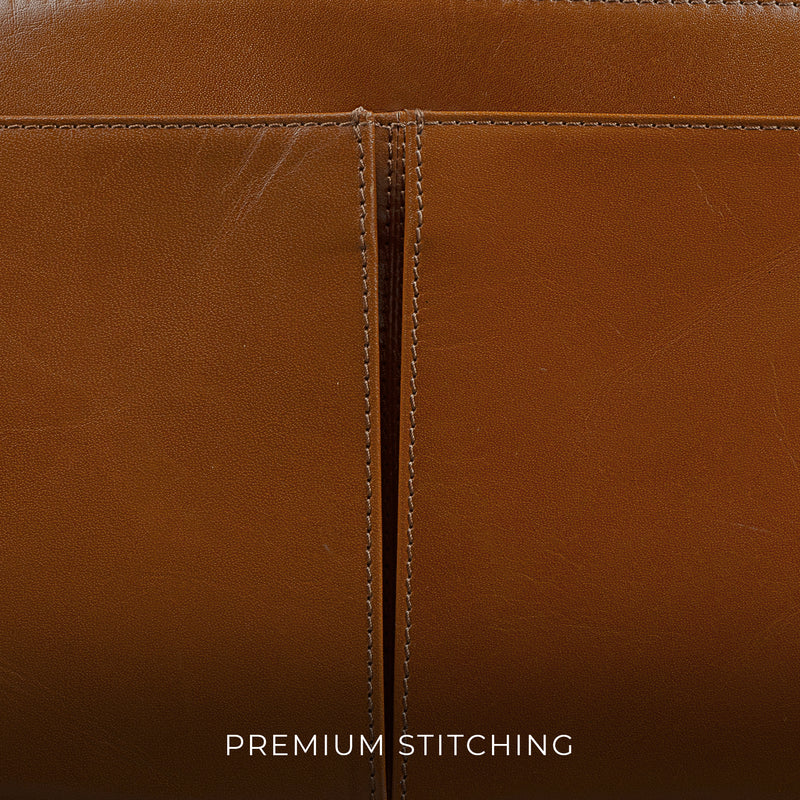 Fortune Series | Leather Portfolio Bag for Men | Single Zipper Laptop Bag | 100% Genuine Leather | Color: Tan