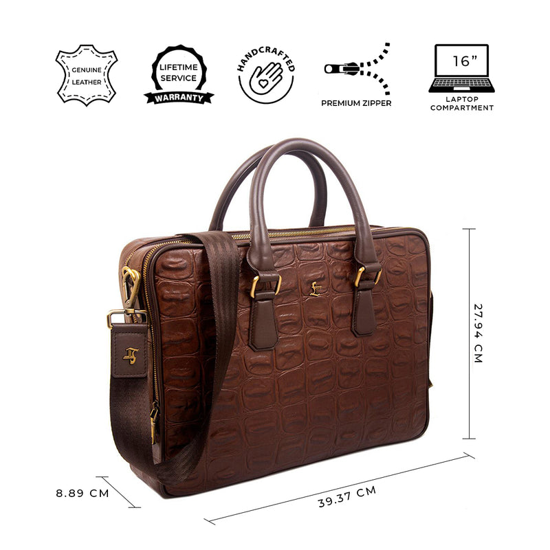 Great Dane Folio/Laptop Portfolio Bag | 100% Genuine Leather | For Office Use | Colour - Brown