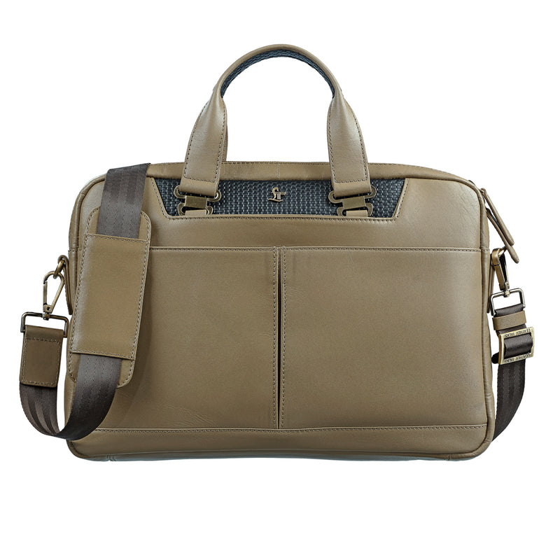 Fortune Series | Leather Portfolio Bag for Men | Single Zipper Laptop Bag | 100% Genuine Leather | Color: Beige