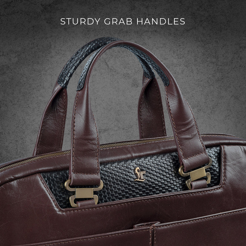 Fortune Series | Leather Portfolio Bag for Men | Single Zipper Laptop Bag | 100% Genuine Leather | Color: Brown