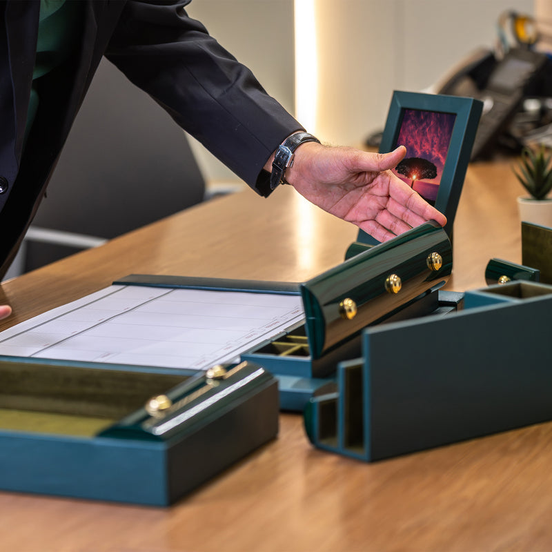 Wood Leather Desktop Planner Set | Color - Green Green