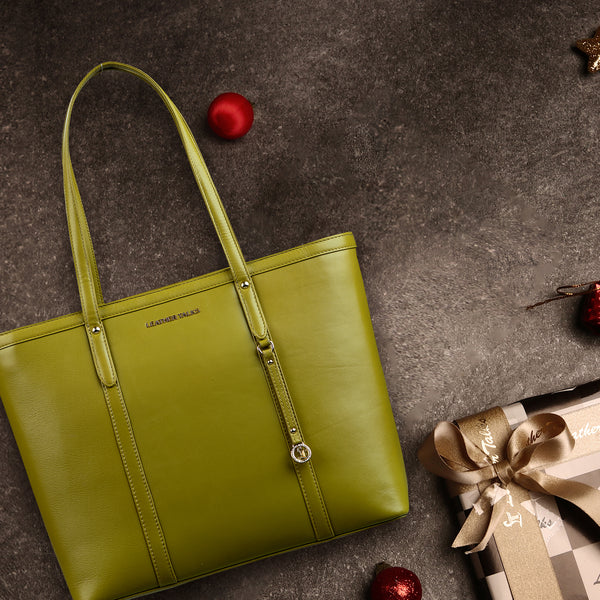 Ready to Ship Luxury Corporate Gift | Elegant Tote Bag For Woman |Genuine Leather Handbag for Ladies | Ideal For Office & Travel | Color: Lemon Green