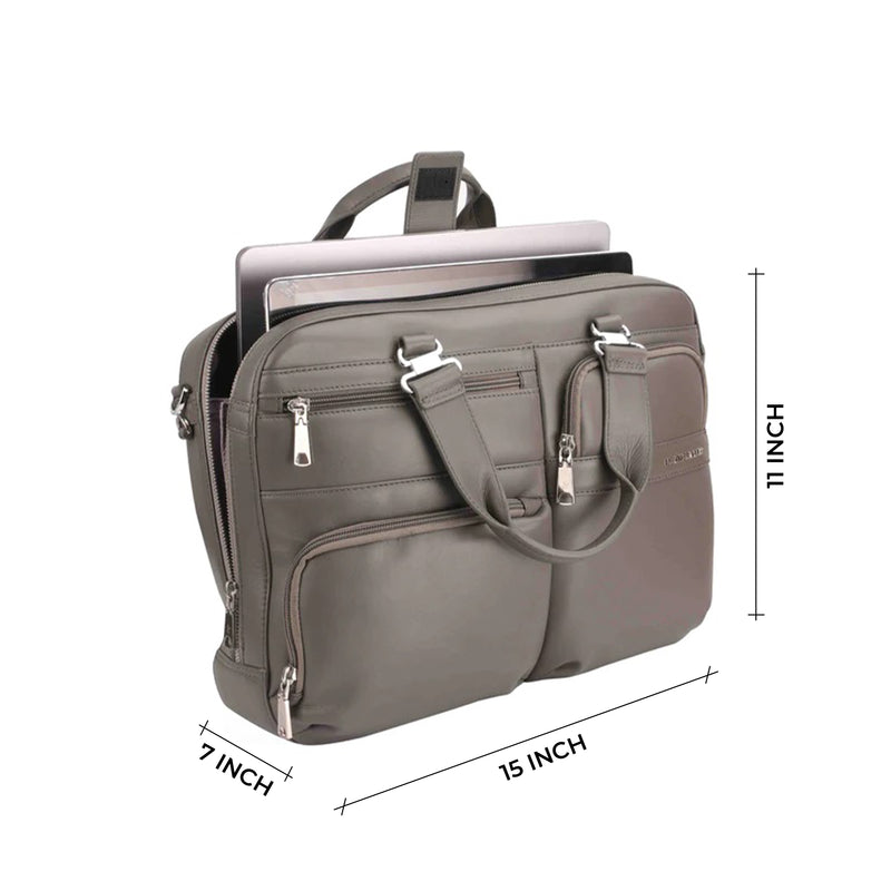Jacob | Leather Briefcase For Men | 100% Genuine Leather | For Office | Colour: Grey