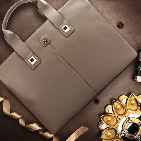 Luxury Corporate Diwali Gift | Georgia Collection | Leather Portfolio Bag for Office | Colour - Beige