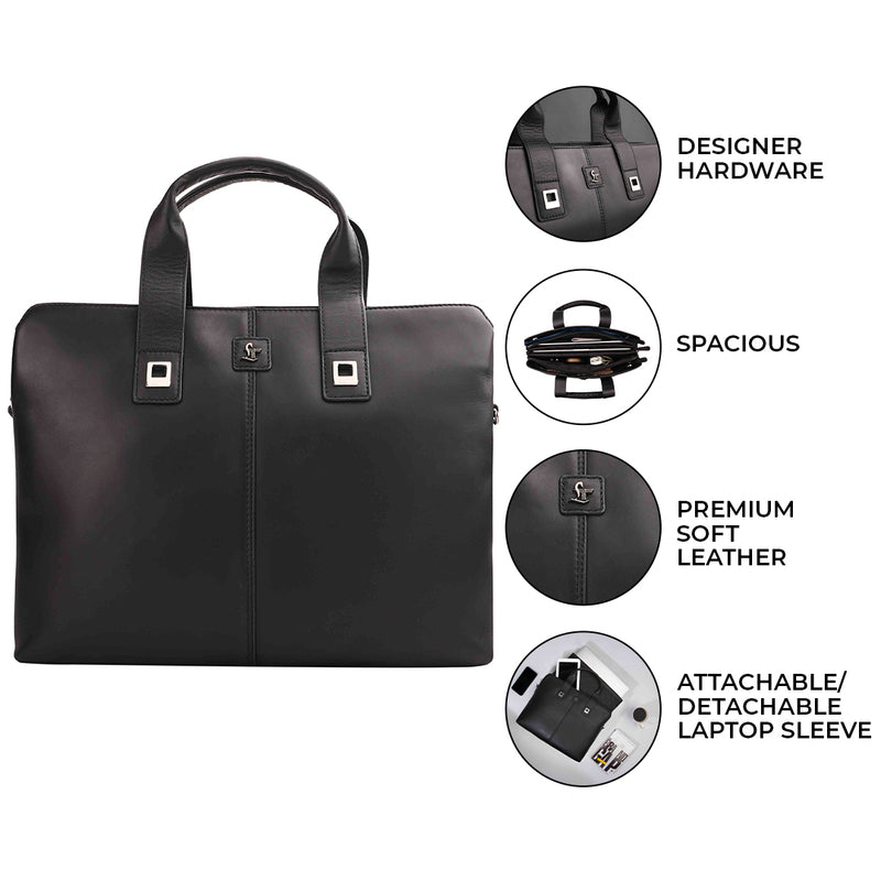 Ready to Ship Luxury Corporate Gift | Georgia Collection Leather Laptop Bag | Office Bag | Color: Black