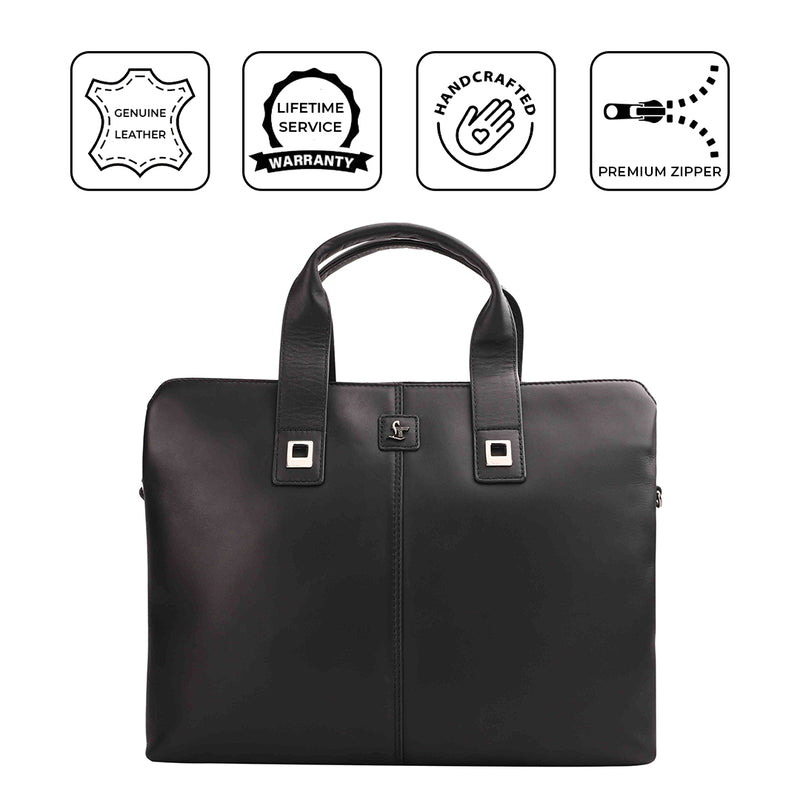 Ready to Ship Luxury Corporate Gift | Georgia Collection Leather Laptop Bag | Office Bag | Color: Black