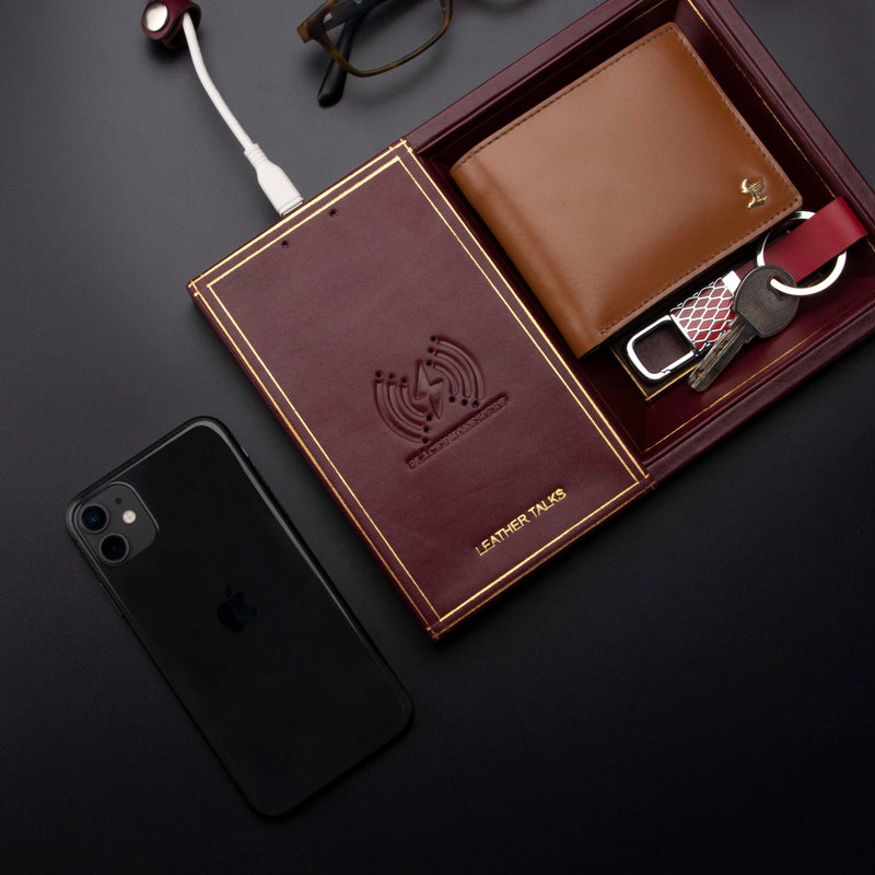 Leather Smart Valet Tray With Wireless Charging | Color: Cherry