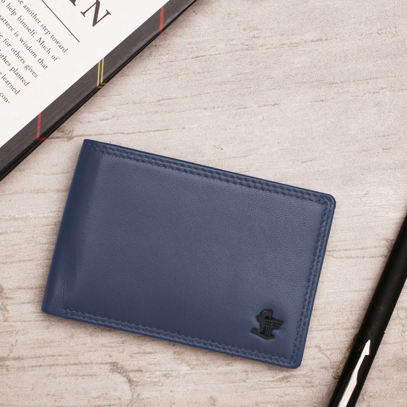 Lucas Bifold Slim Wallet | Original Leather Wallet for Men | 100% Genuine Leather | Color:  Blue