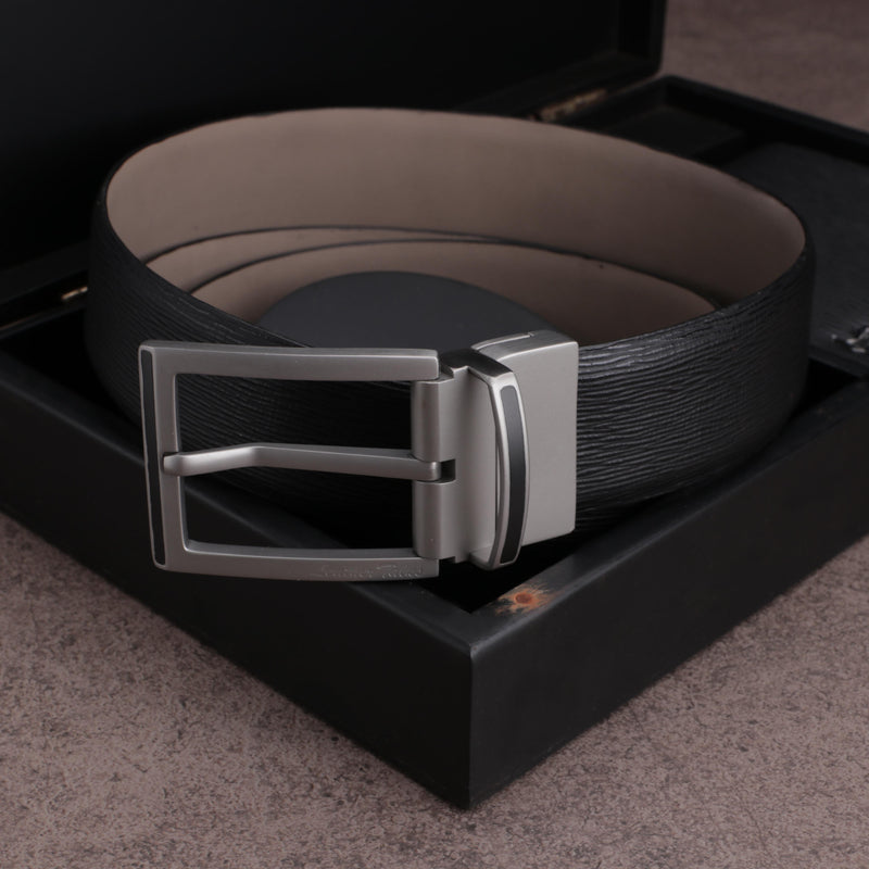 Italian Wood Finish | Genuine Leather Belt for Men | Color: Black