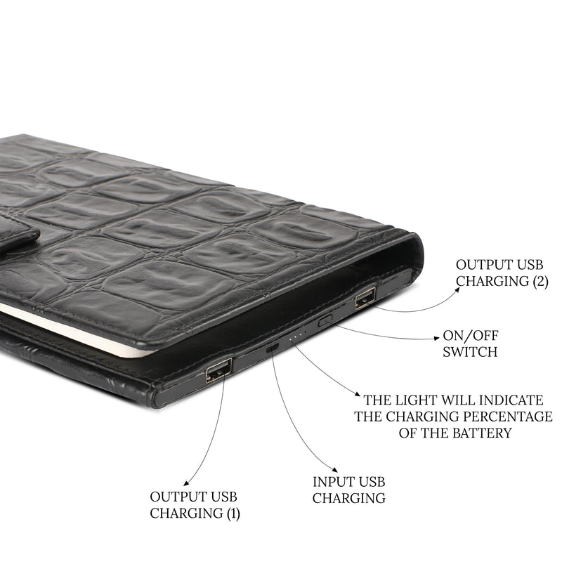 LT Smart Leather Notebook with Power Bank (5000 mAh) | Diary with Power Bank | Color: Crocotail Black