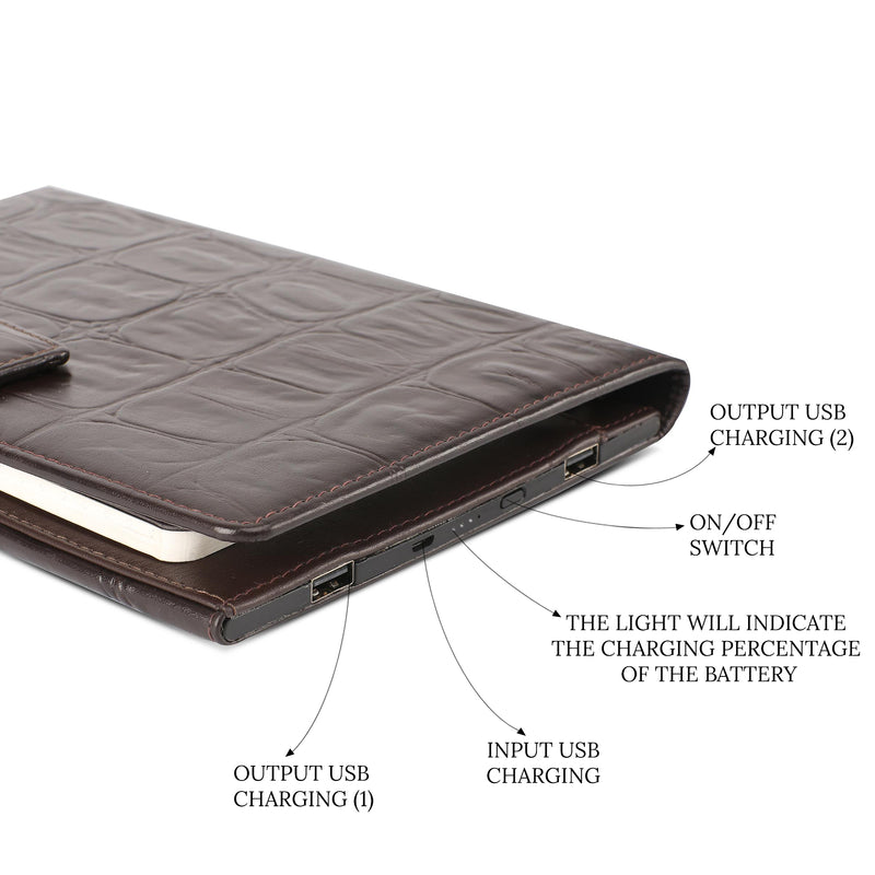 LT Smart Leather Notebook with Power Bank (5000 mAh) | Diary with Power Bank | Color: Brown