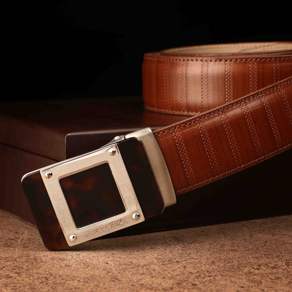 Italian VT Stripe Belt Brown | Luxury Genuine Leather Belt For Men  | Color: Brown