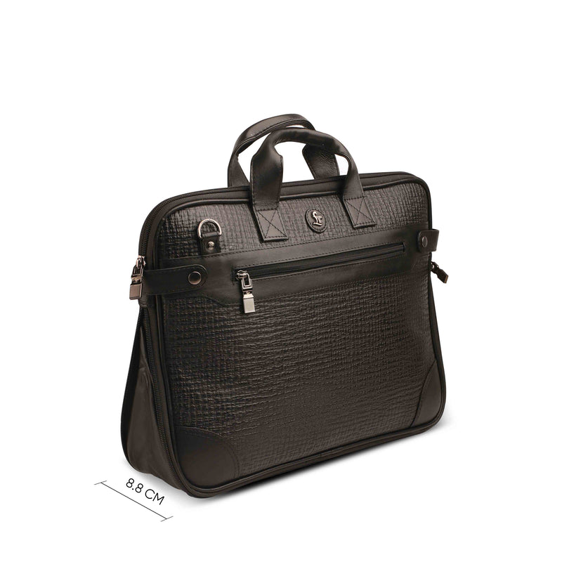 Office Folio Bag  III | Leather Portfolio Bag | 100% Genuine Leather | For Office Use | Colour - Crisscross Brown & Black