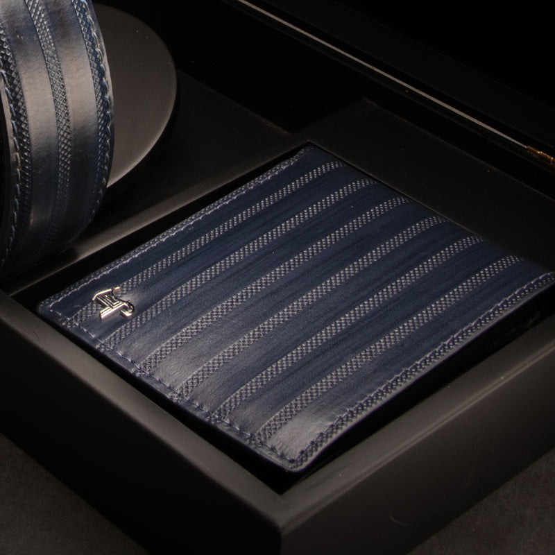 Italian VT Stripe Genuine Leather Wallet for Men | Color: Blue