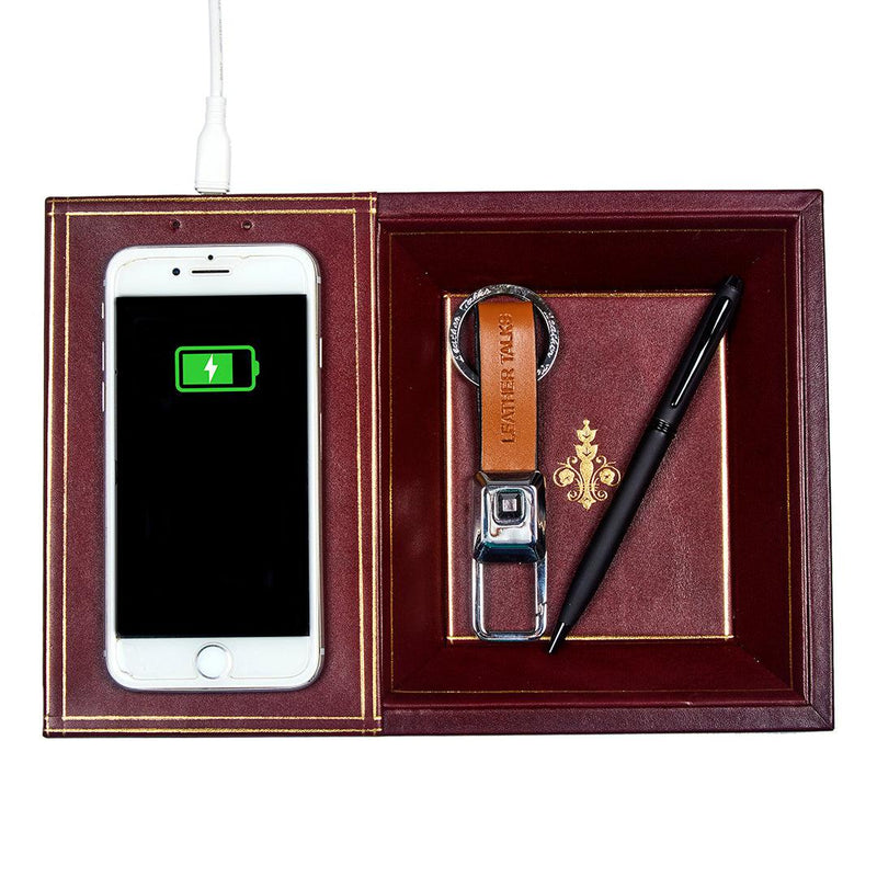 Leather Smart Valet Tray With Wireless Charging | Color: Cherry