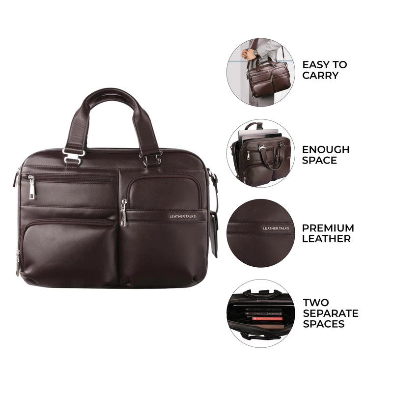 Jacob | Leather Briefcase For Men | 100% Genuine Leather | For Office Use | Colour: Brown