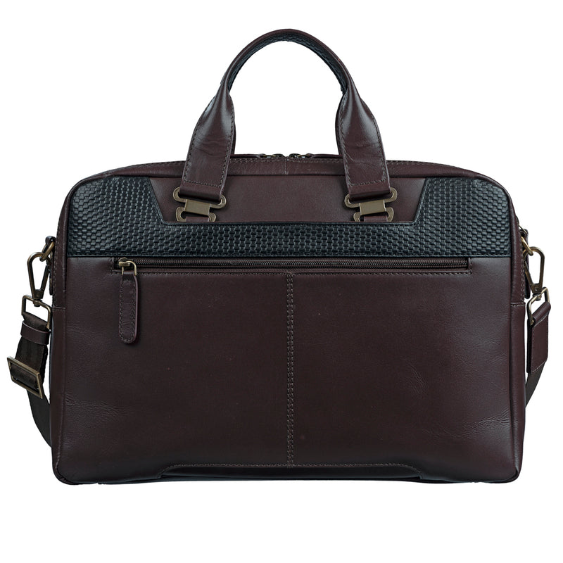 Fortune Series | Leather Portfolio Bag for Men | Double Zipper Laptop Bag | 100% Genuine Leather | Color: Brown