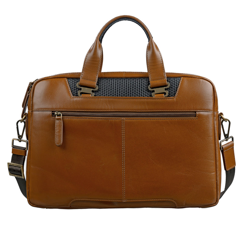 Fortune Series | Leather Portfolio Bag for Men | Single Zipper Laptop Bag | 100% Genuine Leather | Color: Tan