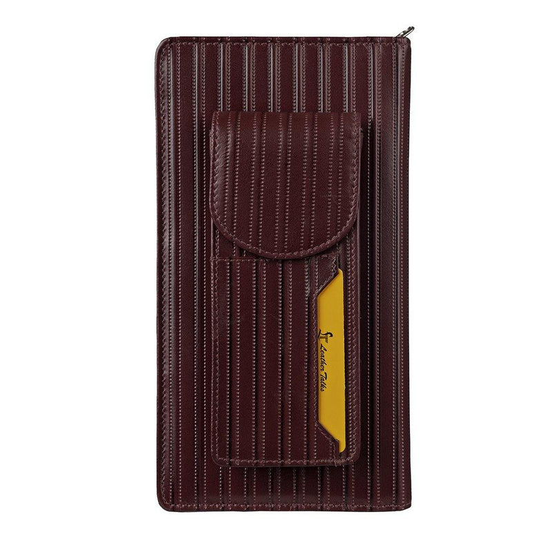 Full Zip Passport Travel Wallet For Men | 100% Genuine Leather | Color: Cherry