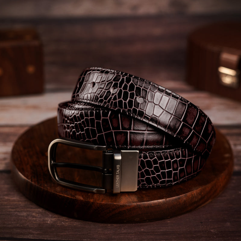 Deepcut Croco Belt | Pure Leather Belt for Men | 100% Genuine Leather | Lifetime Warranty | Color: Brown